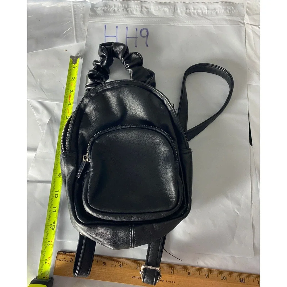 Wild Fable Black Faux Leather Mini Backpack Scrunchie Handle Small